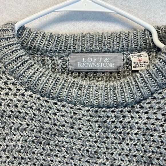 LOFT & BROWNSTONE Sweater Women's Large Gray Crew Neck Pullover Knit Wool Blend - Picture 3 of 10